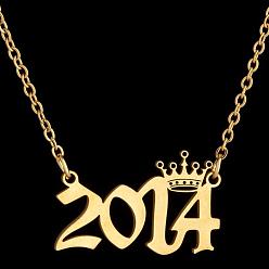 Number Год рождения короны 201 ожерелья из нержавеющей стали для женщин, золотые, число 2014, 17.72 дюйм (45 см)