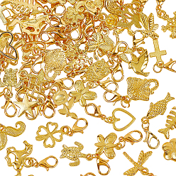 Золотой 60Подвесные украшения из сплава шт., Подвеска с застежкой-лобстером для украшения сумки, разнообразные, золотые, 22.5~35.5 мм