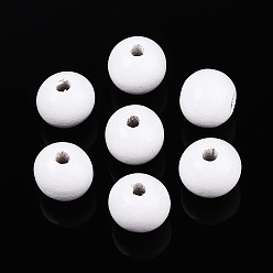Белый Круглые бусины из натурального дерева схима, окрашенные распылением, белые, 11.8~12.5x11 мм, отверстие : 2.5~3 мм