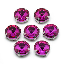 Камелия Шить на горный хрусталь, многожильных ссылки, стекло горный хрусталь, с настройками латуни, аксессуары для одежды, граненые, плоско-круглые, платина, камелия, 13x7.5 мм, отверстие : 0.8~1 мм