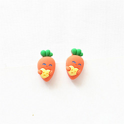 Carrot Серьги-гвоздики из смолы и сплава, оранжевые, морковь, 20x20 мм