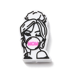 Human Силиконовые фокусные бусы на день матери, красочный, слово мама, девушка, 30.5x18.5x6.5 мм, отверстие : 2.5 мм