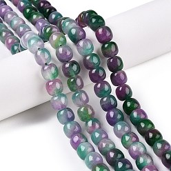 Темно-Зеленый Окрашенные природные белый нефрит бисер пряди, два тона, бочкообразные бусины, темно-зеленый, 10x8.5~9 мм, отверстие : 1 мм, около 43~45 шт / нитка, 14.76~15.6'' (37.5~39 см)