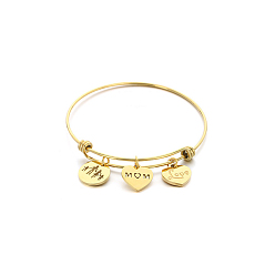 Золотой День матери 304 браслеты из нержавеющей стали с подвесками для женщин, золотые, внутренний диаметр: 2-5/8 дюйм (6.8 см)