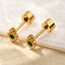 Папоротник Зеленый Ионное покрытие (ip) 304 серьги-гвоздики из нержавеющей стали, со стразами, реальный 14 k позолоченный, плоско-круглые, Папоротник зеленый, 8.5x4.5 мм