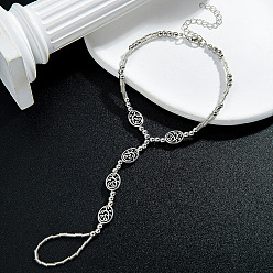 Античное Серебро Регулируемые браслеты на ногу из сплава с полыми овальными звеньями, эластичные, с кольцом для пальца ноги для женщин, античное серебро, 9-1/8 дюйм (230 мм)