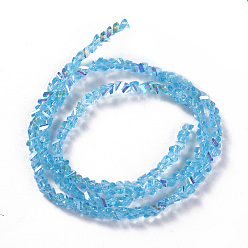 Light Sky Blue Electroplate Glass Beads Strands, AB Color Plated, Triangle, Light Sky Blue, 2.2~3x3~4.7x2~3mm, Hole: 0.7mm, about 171~181pcs/strand, 12.4 inch~14.84 inch(31.5~37.7cm)