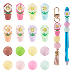 (52) Непрозрачная лаванда 24шт 16 стили силиконовые бусины, Цветок и круглый, разноцветные, 15~28x15x12~15 мм, отверстие : 2 мм