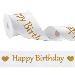 Blanc 10 mètres de ruban d'anniversaire en polyester, pour nœud papillon, emballage de fleurs, décoration cadeau, avec bobines en plastique 1pc, blanc, 2 pouces (50 mm)