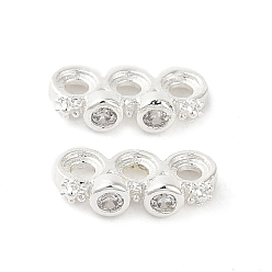Серебро Покрытие стойки латунь прокладывает прозрачные проставки из кубического циркония, цветок ссылки, долговечный, без свинца и без кадмия, серебряные, 4.5x10.5x2.5 мм, отверстие : 1.5 мм