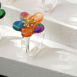Разноцветный Смола с кольцами из сплава, цветок, золотые, красочный, 18 мм