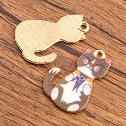 Серый Подвески из легкого позолоченного сплава с изображением животных, с эмалью, кошачье очарование, серые, 25x16 мм, отверстие : 2 мм