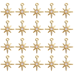 Настоящее золото 18K 20Шармы из латуни с кубическим цирконием, звезда, без никеля , реальный 18 k позолоченный, 10.5x8.5x2 мм, отверстие : 1 мм