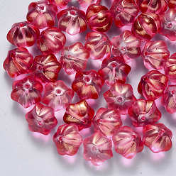 Rouge Violet Moyen Perles de verre peintes par pulvérisation transparent, avec de la poudre de paillettes, fleur, cramoisi, 10.5x9.5x8mm, Trou: 1mm