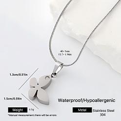 Mariposa 304 collares con colgante de acero inoxidable para mujer, color acero inoxidable, libre de deslustre, mariposa, 15.75 pulgada (40 cm)