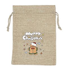 Gingerbread Man Рождественские упаковочные пакеты из мешковины с принтом, сумки на шнурке, прямоугольные, загар, Колобок, 18x13x0.01 см