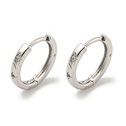 Real Platinum Plated Brass Pave Clear Cubic Zirconia Hoop Earrings, Real Platinum Plated, 12mm