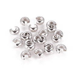 Platinum Brass Crimp Beads Covers, Nickel Free, Platinum Color, Size: About 4mm In Diameter, Hole: 1.5~1.8mm