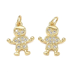 Real 18K Gold Plated Brass Micro Pave Clear Cubic Zirconia Pendants, Boy Charms, Rack Plating, Cadmium Free & Lead Free, Real 18K Gold Plated, 18x13.5x2mm, Hole: 3.5mm