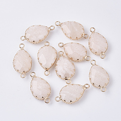 Розовый Авантюрин Соединители звеньев натурального розового авантюрина, с медными настройками разъема кабошон из латуни, Настройки зубца, граненые, слеза, 27x14x6 мм, отверстие : 2 мм