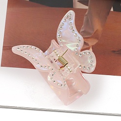 Pink Заколки для волос из пвх, со стразами, аксессуары для волос для женщин и девочек, Buterfly, розовые, 47x55x43 мм