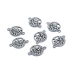 Gunmetal Brass Micro Pave Cubic Zirconia Links, Clear, Flat Round with Tree of Life, Gunmetal, 12.5x18x2mm, Hole: 1mm
