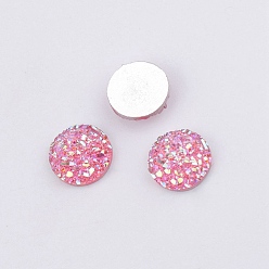 Pink Druzy смолы кабошоны, круглые, розовые, 10x3.3 мм