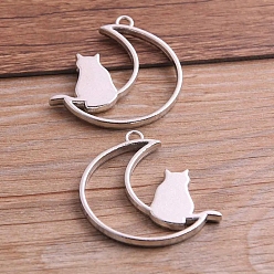 Платина 3 подвески из цветного сплава, изготовление ювелирных аксессуаров с покрытием своими руками, Луна и кошка, платина, 41x35 мм