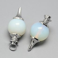 Opalite Opalite Pendants, with Brass Findings, Platinum, 43x20mm, Hole: 6mm