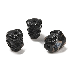 Черный Тибетского стиля бусы дзи, природных бисера агат, окрашенная и подогревом, череп, чёрные, 13~15x12~13x13.5~14 мм, отверстие : 2 мм