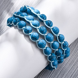 Синтетическая Бирюза Синтетические бирюзовые круглые многорядные браслеты из бусин для мужчин и женщин, 8-5/8 дюйм (22 см)