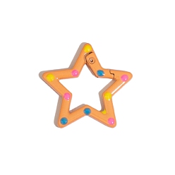 Оранжевый Пружинное кольцо из сплава, окрашенное распылением, полька точка рисунок, звезда, оранжевые, 30x31.5x3.3 мм