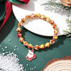 Оранжевый Рождественские браслеты с подвесками из эмали из сплава, Женские браслеты из синтетических бусин бирюзового цвета, Дед Мороз, оранжевые, внутренний диаметр: 2-1/8 дюйм (5.4 см)