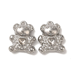 Нержавеющая Сталь Цвет Устойчив к потускнению 304 бусины из нержавеющей стали со стразами, медведь, цвет нержавеющей стали, 15x11x5 мм, отверстие : 1 мм, пихта для сердца со стразами 2.5x3мм