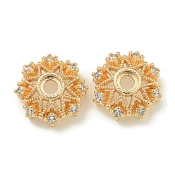 Настоящее золото 14K Покрытие стойки латунь микро паве прозрачные колпачки из кубического циркония, долговечный, без свинца и без кадмия, цветок, реальный 14 k позолоченный, 14x5.5 мм, отверстие : 2.8 мм