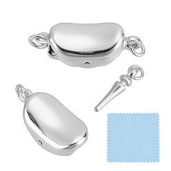 Платина 925 застежка из стерлингового серебра, овальные, с прыжковым кольцом и замшевой тканью, квадратная салфетка для полировки серебра, платина, 16x7x5 мм, отверстие : 1.5 мм