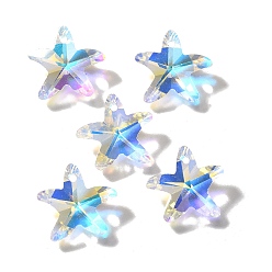 Прозрачный АВ Стеклянные подвески, морская звезда, AB цвет, граненые, ясно AB, 15.5x16.5x6.5 мм, отверстие : 1.2 мм