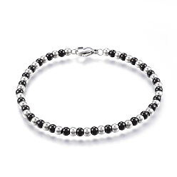 Черный 304 из нержавеющей стали вышитый бисером браслеты, с застежкой омар, электрофорез черный и цвет нержавеющей стали, 7-5/8 дюйм (195 мм) x 4 мм