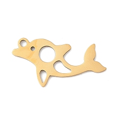 Настоящее золото 18K 201 подвески из нержавеющей стали, дельфин очарование, лазерная резка, реальный 18 k позолоченный, 11.5x21.5x1 мм, отверстие : 1.5 мм