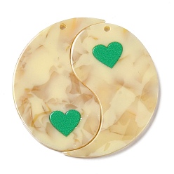 пшеница Акриловые кулон, инь-ян с сердцем, цвет пшеницы, 47.5x2.5 мм, отверстие : 2 мм