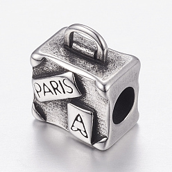 Античное Серебро 304 из нержавеющей стали европейские шарики, бусины с большим отверстием, чемодан, античное серебро, 15x12x8 мм, отверстие : 5 мм