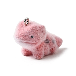 Dinosaur Флокированные подвески из непрозрачной смолы, с платиновыми тоновыми железными петлями, бледно-фиолетовый красный, динозавр, 22x13.5x28.5 мм, отверстие : 2 мм