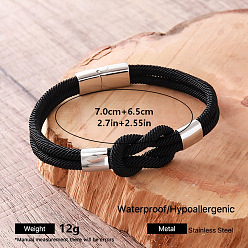 Negro Pulseras de cordón de nailon con nudo trenzado y cierres magnéticos de acero inoxidable para hombre, color acero inoxidable, negro, diámetro interior: 304 pulgada (2.76 cm)