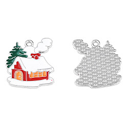 Платина Стойки обшивки сплава эмали подвески, без кадмия и без свинца, Рождество стиле, дом, платина, 22x19x1 мм, отверстие : 1.6 мм