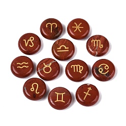 Jaspe Rouge 12 Ensemble de cabochons en jaspe rouge naturel constellation, métal doré lacé rond plat, 18.5x6.5mm, 12 pièces / kit