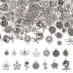 Античное Серебро 140 шт 14 стили подвески из сплава в тибетском стиле, цветок, античное серебро, 13~25x10~20x1.5~4.5 мм, отверстие : 1~2.5 мм, 10 шт / стиль