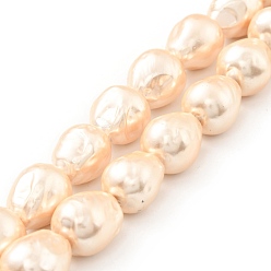 PeachPuff Electroplated Shell Pearl Beads Strands, Textured, Teardrop, PeachPuff, 14~17x12~13.5mm, Hole: 1mm, about 26pcs/strand, 15.75 inch(40cm)