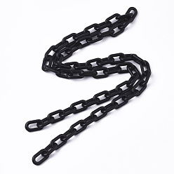Black Opaque Acrylic Cable Chains, Oval, Black, 13x8x2mm, 19.68 inch(50cm)/strand