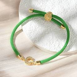 Letter C Регулируемые браслеты из нейлона, латунные микропаве кубические цирконии буквы подвески ювелирные изделия для женщин мужчин, стойки покрытие, долговечный, буква С, 1/8 дюйм (0.3 см), внутренний диаметр: 2-5/8 дюйм (6.6 см)