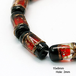 Red Handmade Gold Sand Lampwork Beads,  Column, Red, 15x8mm, Hole: 2mm